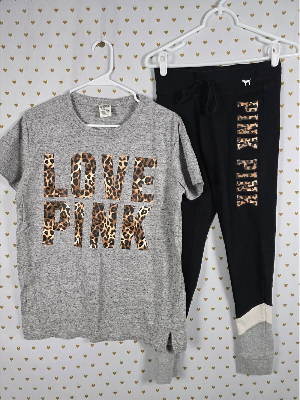 Victorias Secret PINK Cheetah Leopard SET Tee shirt Small Yoga Pants Outfit